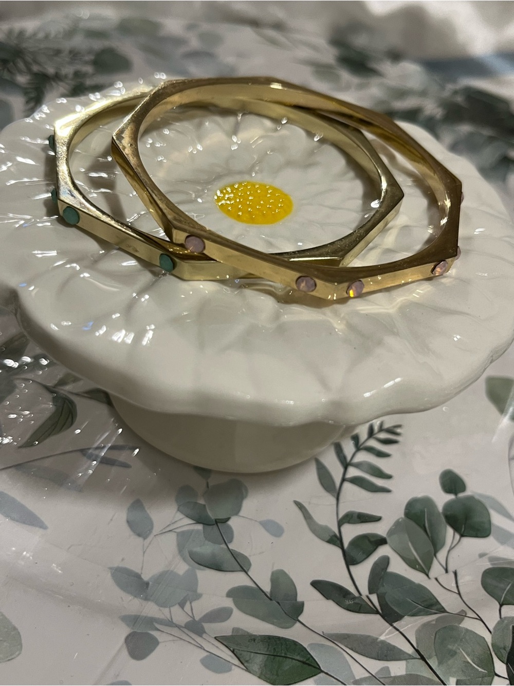 Gold Geometric Bangle Bracelets with Pastel Accent Stones Bundle